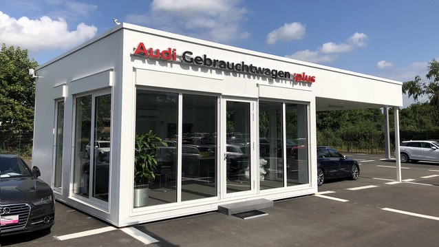 Verkaufspavillon für Gebrauchtwagenplätze Verkaufscontainer günstig bauen