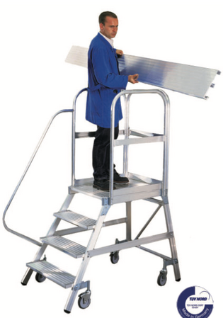 Aluminium-Podestleiter, beidseitig begehbar, mit Rollen regalleitern und lagerleitern von Hacobau GmbH