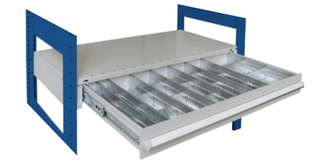 Regalschubladen für Fachbodenregale von Hacobau GmbH Schublade für Fachbodenregale integrierte Schublade